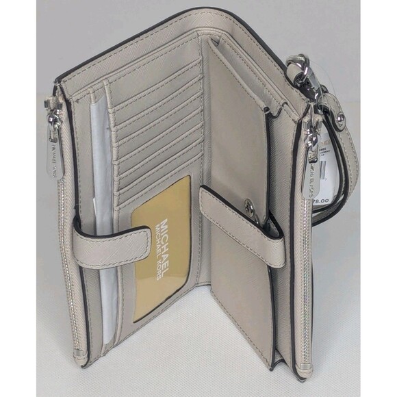 Michael Kors Jet Set Double Zip Wallet - Cement, Light, Beige, Neutral - Picture 2 of 7